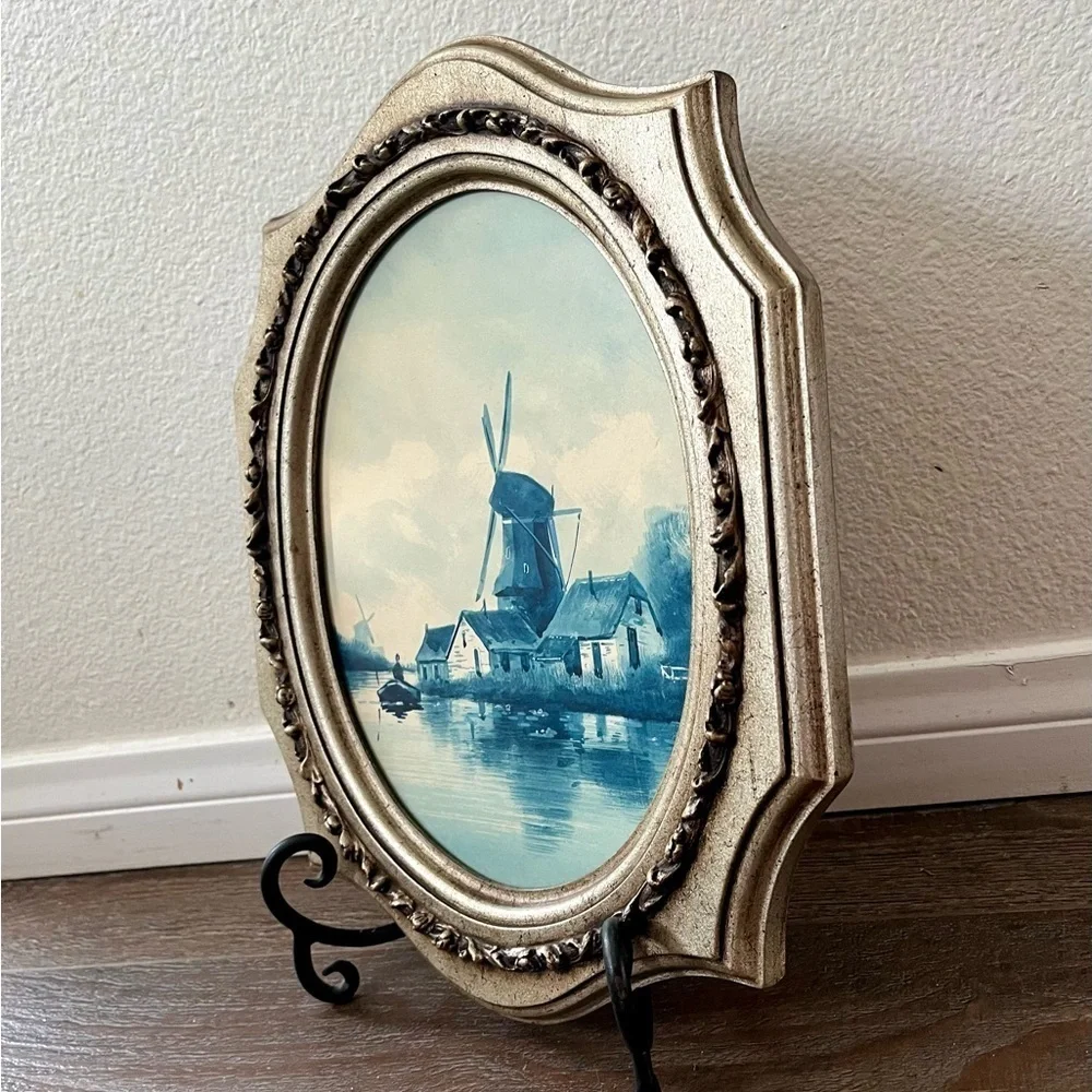 Elegant Gold Framed Windmill Art